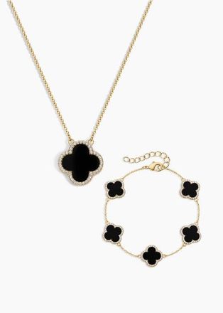 Electric Picks Icon Black Clover Bracelet and Necklace - Set of 2 at Nordstrom