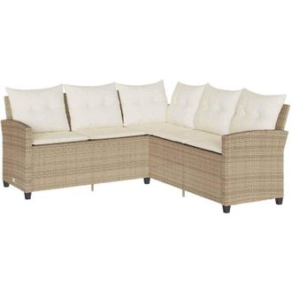 vidaXL Sof&aacute; En Forma De L Con Cojines Rat&aacute;n Sint&eacute;tico Beige