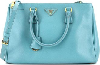 Prada Double Zip Lux Saffiano leren medium shopper - Blauw