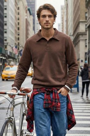 Trendyol MAN Heren Bruin Effen Lang Regular fit Sweatshirts