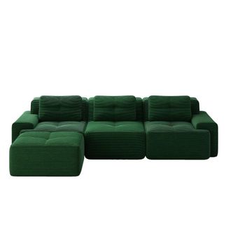 Urban Meuble Sof&aacute; de esquina modular de 3 plazas de pana verde sin montaje