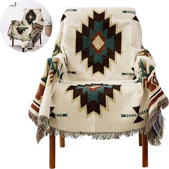 OEM Couvre-lit Indien Coton Tiss&eacute; Double Face, Franges, Jet&eacute; Canap&eacute;/fauteuil/lit