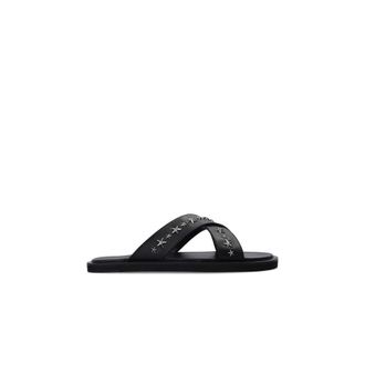 Jimmy Choo London Sliders, male, Black, Size: 8 US Calfskin Flat Sandals