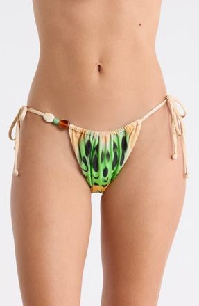 AFRM Cali Side Ties Bikini Bottoms in Lime Butterfly at Nordstrom, Size X-Large