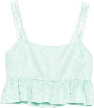 Sandro floral-pattern ruffled top - women - Viscose/Linen/Flax - 4 - Green