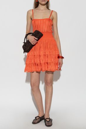 Alaia Short Strappy Dress, Womens, Orange