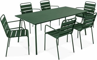 Oviala Mesa de jard&iacute;n y 6 sillas de metal verde bosque