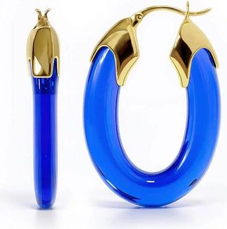 Gold & Honey Womens Carved Oval Lucite Birthstone Hoop Earrings In September - Sapphire