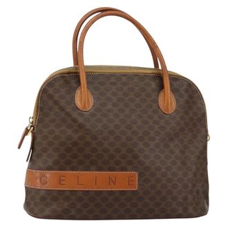 Celine Vintage Macadam Handbag Macadam Brown Canvas Bag (Pre-Owned)