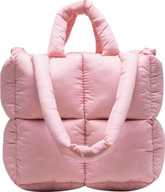Generic WomenS Large Quilted Tote Bag Lightweight Down Cotton Pad Plaid Shoulder Bag Large Down Tote Bag Fashion Simple Handbag (Pink)
