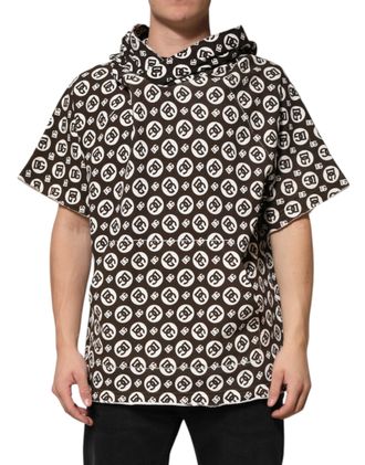 Dolce & Gabbana Brown White DG Logo Short Hoodie Mens Sweater