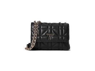 Guess Edita Convertible Crossbody Flap Cross Body Womens Handbags Black 1, Polyurethane