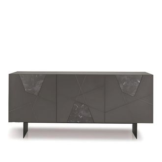 MondoViro Aparador de 3 puertas en madera negra efecto m&aacute;rmol 180x50 cm 80h