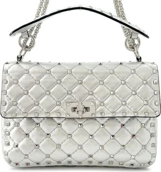 Valentino Garavani Borsa a tracolla Rockstud Spike media in pelle di agnello 2000-2017 - Argento