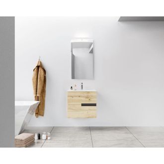 Aurlane Aurlane - Mueble De Ba&ntilde;o 60 Cm Roble Claro - 2 Cajones Y Lavabo De Cer&aacute;mica Blanca
