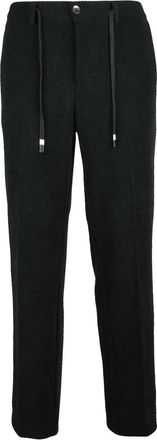 Daniele Alessandrini Slim Fit Black Trousers with Ribbed Texture and Drawstring Waist