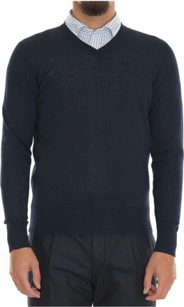 Hindustrie Truien & Vesten, Heren, Blauw, 4Xl, Wol, Merino Wol V-hals Trui