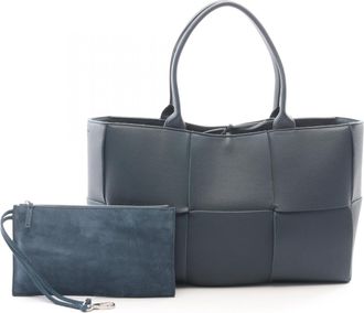 Bottega Veneta Navy Leather Handbag Tote Bag (Pre-Owned)