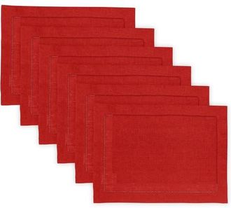 Solino Home Linen Placemats Set of 4, 14 x 19 Inch for Dining Table, Holiday and Everyday Table Decor - Classic Hemstitch in Red at Nordstrom, Size