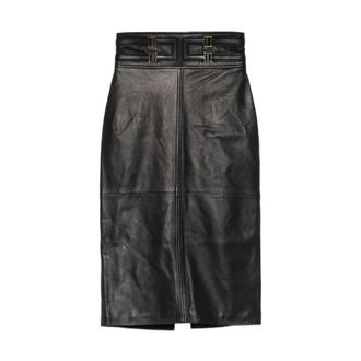 Elisabetta Franchi Leather Skirts, female, Black, Size: XS Leather Skirt with Embossed Logo
