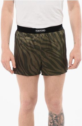 Tom Ford Animal Patterned Silk Satin Boxer with Velour Detail size S