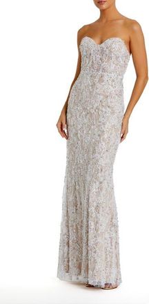 Mac Duggal Embellished Applique Strapless Bustier Gown in Ivory Nude at Nordstrom, Size 12