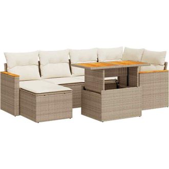 vidaXL Set Sof&aacute;s Jard&iacute;n Y Cojines 7 Pzas Rat&aacute;n Sint&eacute;tico Acacia Beige Vidaxl