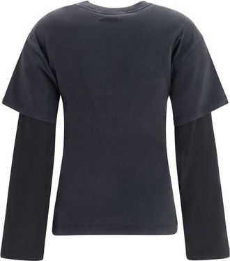 Courr&egrave;ges Logo-Embroidered Layered Sleeve T-Shirt - Black