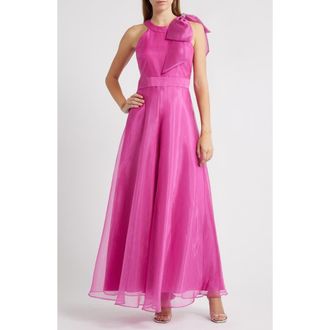 Eliza J Bow Detail One-Shoulder Taffeta Jumpsuit in Fuchsia at Nordstrom Rack, Size 12