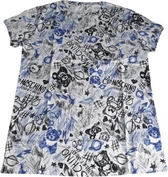 Moschino Fantasia All Over Logo Wit Katoenen T-shirt - Heren - T-shirts - Veelkleurig - M - Katoen - Tops