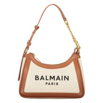 Balmain Shoulder Bags, female, Beige, Size: ONE SIZE Elegant bag in fabric and leather