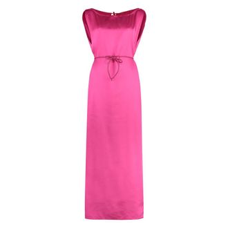 Yves Salomon Viscose jurk met strik en ceintuur - Dames - Maxi kleedjes - Roze - XS - Kleedjes