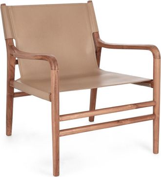 BIZZOTTO Design Sessel Caroline aus massivem Teakholz und Echtleder - Taupe