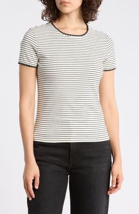 T Tahari Short Sleeve Shell Stitched T-Shirt in Ivory/Black Stripe at Nordstrom Rack, Size X-Small