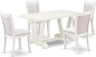 East West Furniture V026MZ001-5 5-Piece Table Set Contains a Rectangular Table and 4 Cream Parson Dining Chairs - Wire Brushed Linen White Finish