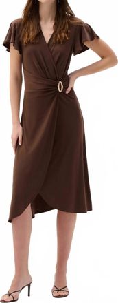 Joseph Ribkoff Ruffled Sleeves Midi Wrap Dress In Mahogany