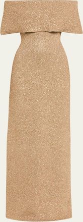 Lela Rose Deed Off-The-Shoulder Sequin Knit Gown