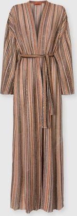 Missoni Long Cardigan In Ribbed Viscose Lam&eacute; With Belt in Green& Brown at Nordstrom, Size 38 It