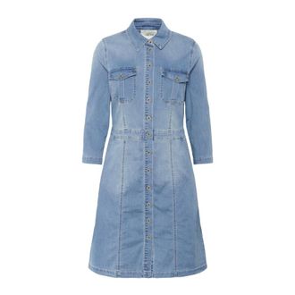 Cream Kleedjes, Dames, Blauw, 2Xl, Denim, Denim Jurk met &frac34; Mouwen en Borstzakken