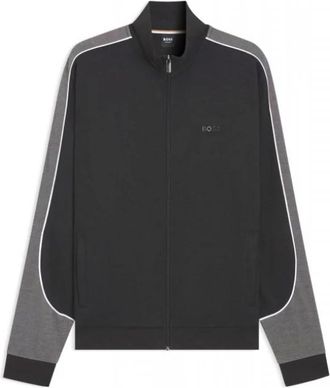 HUGO BOSS Zip-up jack met contrasterende details - Heren - Vesten met rits - Zwart - XL - Katoen - Hoodies & sweatvesten