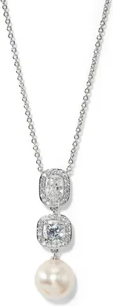 Nadri Under the Sea Cubic Zirconia & Faux Pearl Pendant Y-Necklace in Rhodium at Nordstrom