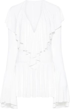 Norma Kamali Abito corto con scollo a V e maniche lunghe - Bianco