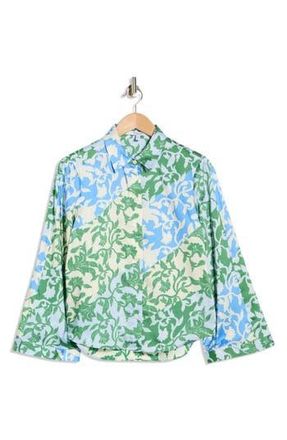 Derek Lam Milad Oversize Bell Sleeve Button-Up Shirt in Blue Botanical at Nordstrom Rack, Size X-Large