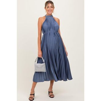 Pinkblush Pleated Halter Dress in Navy Blue at Nordstrom, Size Large