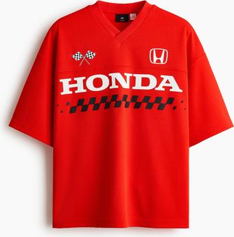 H&M Bedrucktes Oversized T-Shirt aus Mesh - Rot/Honda