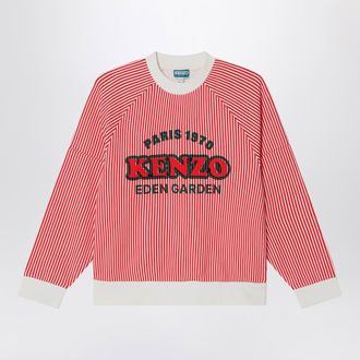 Kenzo Red/White Striped Sweatshirt In Cotton
