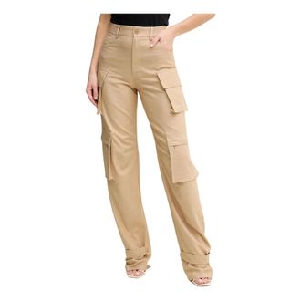 Simona Corsellini Broeken, Dames, Beige, M, Polyester, Cargo broek met knoopsluiting
