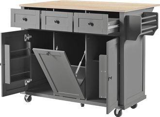 STILVORA Isla De Cocina Con 2 Cajones Y Encimera Extensible, Compartimento Para Cubo, Mdf, 112x46,2x92,7 Cm, Gris Natural