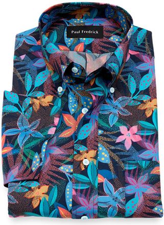 Paul Fredrick Tailored Fit Non-iron Cotton Botanical Dress Shirt