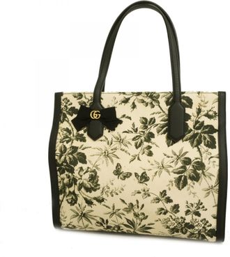 Gucci Beige Black Canvas Tote Bag (Pre-Owned)